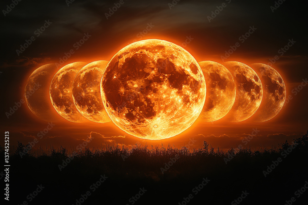 Poster a series of images of the moon in different stages of its orbit
