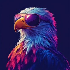 Colorful eagle with sunglasses exudes confidence and style in a vibrant artistic portrayal