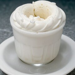 Elegant Whipped Cream Dessert in White Cup. Simple White on White Presentation