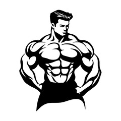 Fototapeta premium Strongman muscle gym fitness club logo design, bodybuilder, vector illustration for mascot icon