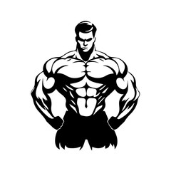 Strongman muscle gym fitness club logo design, bodybuilder, vector illustration for mascot icon