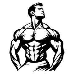 Fototapeta premium Strongman muscle gym fitness club logo design, bodybuilder, vector illustration for mascot icon