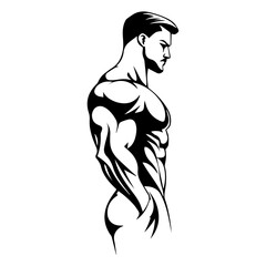 Fototapeta premium Strongman muscle gym fitness club logo design, bodybuilder, vector illustration for mascot icon