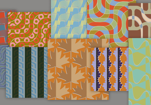 Seamless Pattern Set with Geometric Shapes and 3D Shadow Effect Muted Colors