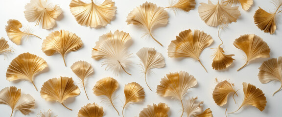 Pattern of golden, fan-shaped leaves arranged in a repeating, symmetrical design