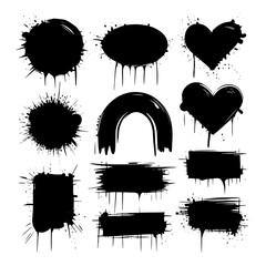 Ink Splatter Shapes Collection. A set of abstract ink splatter shapes with drips and rough edges, perfect for grunge-style designs.