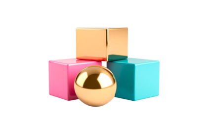 Geometric Shapes Arrangement with Golden Egg, cut out transparent