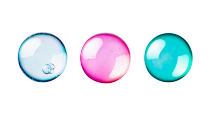 Colorful translucent spheres arranged in a row, vibrant and glossy, cut out transparent
