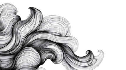 Abstract wavy line drawing on black backdrop, cut out transparent