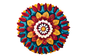 Detailed flower pattern with layered petals and vibrant colors, cut out transparent