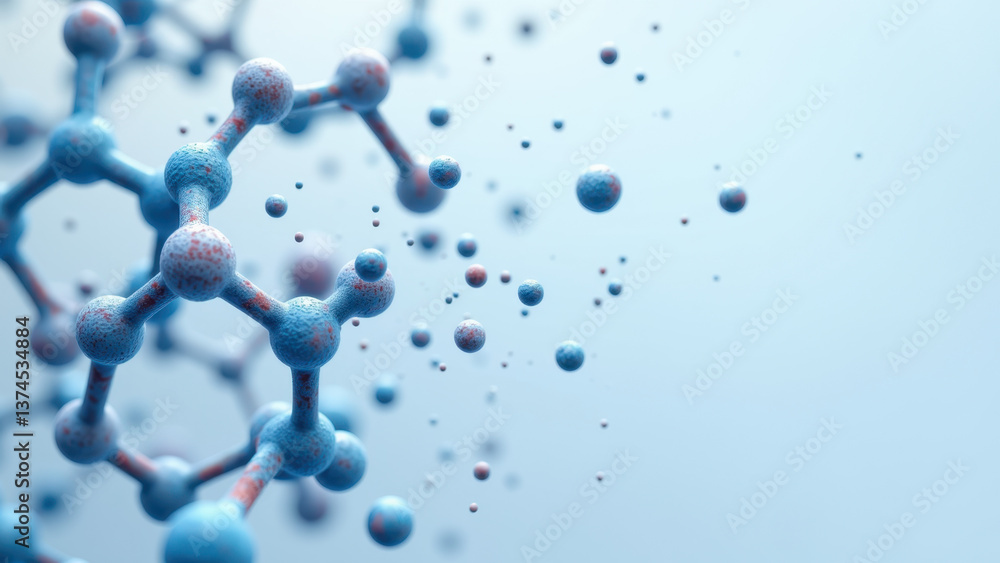 Poster a microscopic view of a glp-1 molecule with atoms represented by colorful spheres.