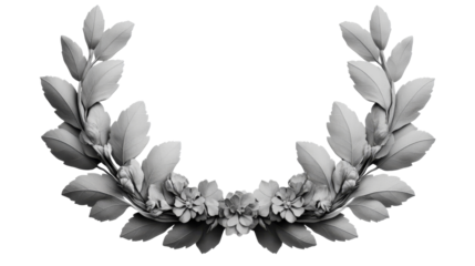 Ornamental wreath with leaves and flowers, cut out transparent