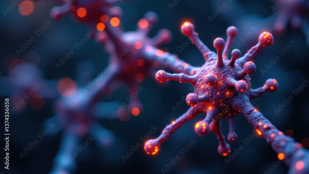 Poster close-up view of a nerve cell with glowing dendrites.