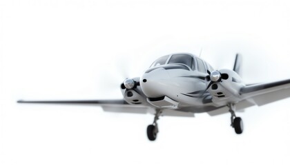 Small aircraft in flight against a cloudy sky.