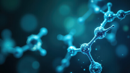 Molecular structure of a GLP-1 hormone molecule with fluorescent highlights, emphasizing its atomic and molecular bonds for scientific visualization.