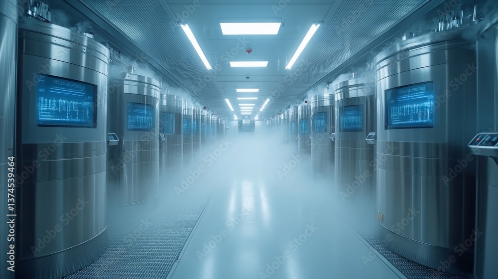 Poster a spacious, high tech refrigerated warehouse designed for the storage and distribution of perishable