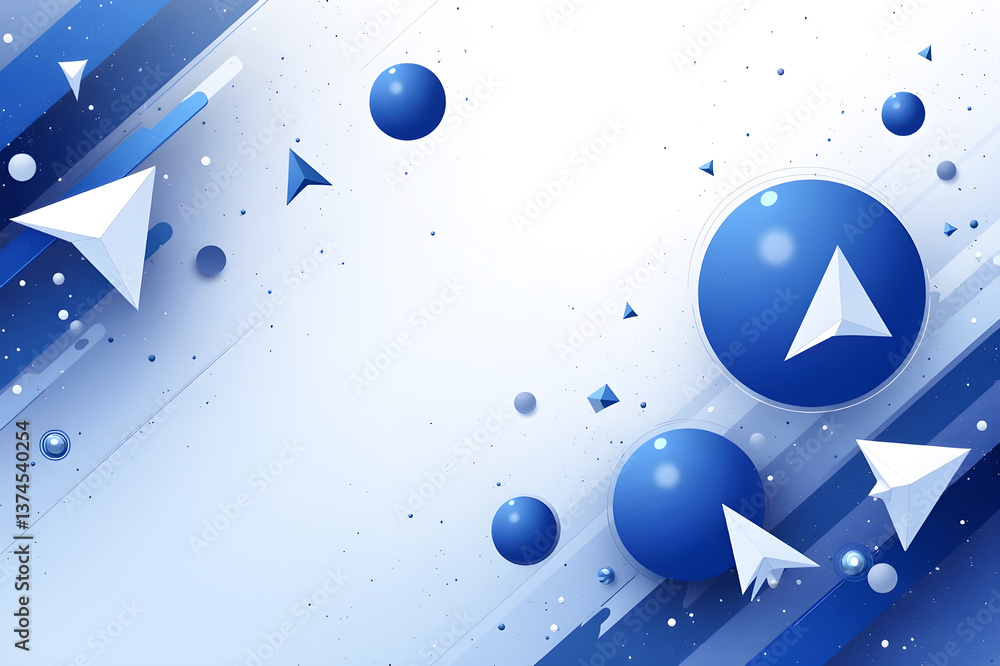 Poster abstract white and blue background for design with copy space and round shapes