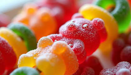Brightly colored gummy bears arranged on a skewer create a whimsical candy display perfect for children