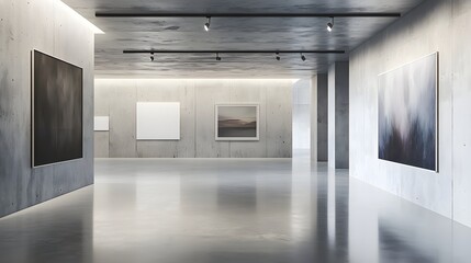 Modern Art Gallery Interior with Minimalist Design and Artwork
