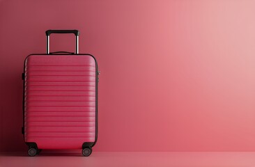 Stylish Pink Suitcase Stands on a Solid Pink Background Ready for Travel and Adventure