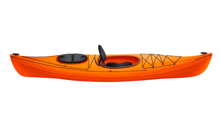 Orange kayak boat for recreation on water, equipment, cut out transparent