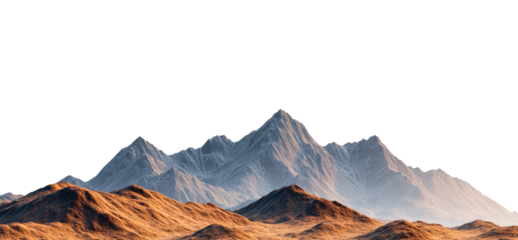 Mountainous landscape with peaks in warm and cool tones, cut out transparent