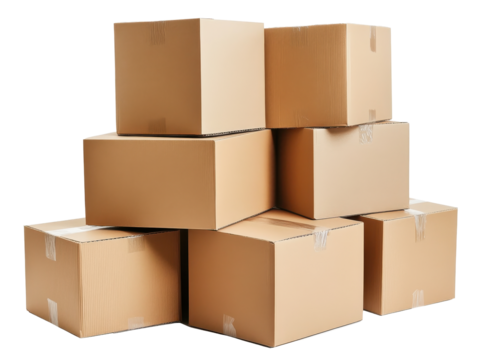 Isolated Stack of Brown Shipping Boxes