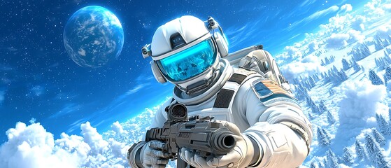 Naklejka premium Spaceman Aims Rifle