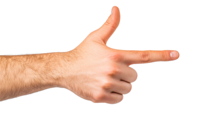 Male hand making pistol gesture, pointing, cut out transparent