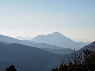 Distant Mountain Range with Gradually Fading Blue Layers and Misty Atmospheric Perspective