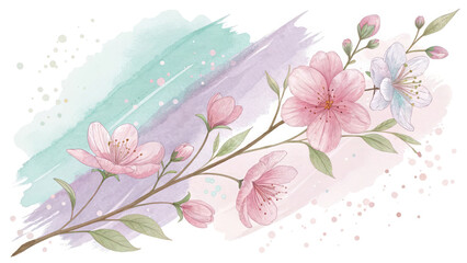 "Soft watercolor brush strokes in blush pink, mint, and lavender blending diagonally across a transparent background. Delicate and feminine with a subtle wet-in-wet effect."