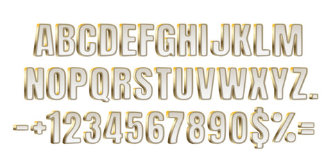 Fototapeta premium Golden font. English alphabet and numbers sign. Vector illustration
