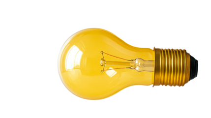 Vintage yellow bulb on black background, cut out transparent