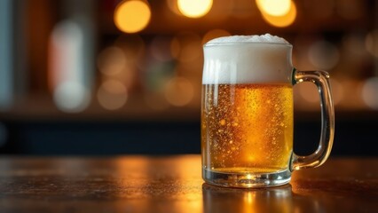 a glass of beer in close-up on a blurred background. light beer.