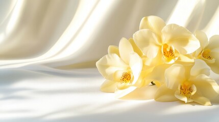 Fototapeta premium Rare orchid species displayed on a flat white surface with soft petal details captured in minimalist style