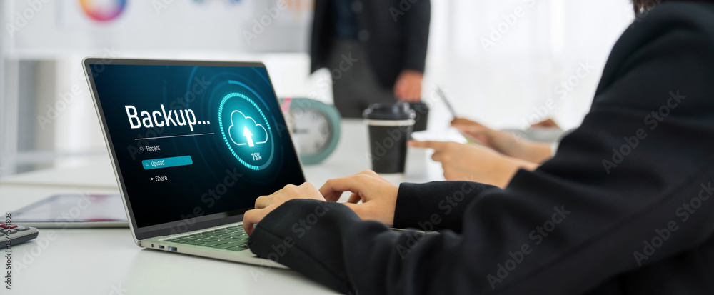 Poster backup storage data internet technology business concept. database storage cloud technology file dat