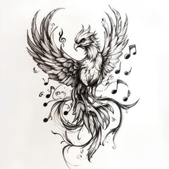 Fototapeta premium bird, phoenix, tattoo style, eagle, vector, tattoo, illustration, wings, wing, animal, feather, angel, design, silhouette, art, black, flying, symbol, drawing, nature, head, wild, fly, wildlife, triba