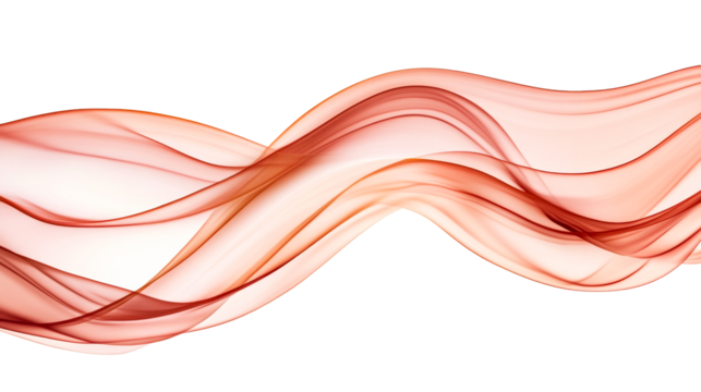 Flowing, airy, abstract design with copper-red waves on black, cut out transparent