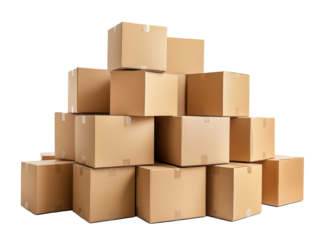 Isolated Tall Stack of Cardboard Shipping Boxes
