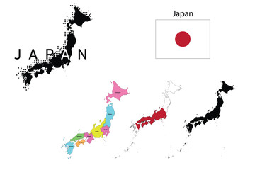 Japan flag and map illustration vector.	