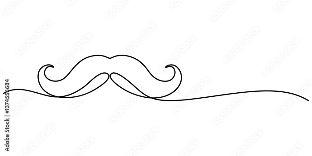 Poster continuous line drawing forming a mustache shape, one line drawing mustache, continuous line dad whi