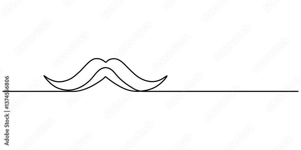 Poster continuous line drawing forming a mustache shape, one line drawing mustache, continuous line dad whi