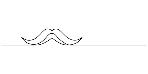 Continuous line drawing forming a mustache shape, One Line Drawing Mustache, Continuous Line Dad Whiskers, Single Outline Moustache, Vintage Man Hairstyle, Mustache Vector Illustration, pro concept. 