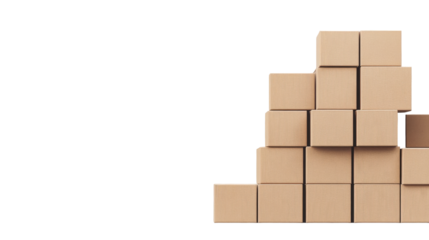 Stacked light brown cubes forming stepped tower, cut out transparent