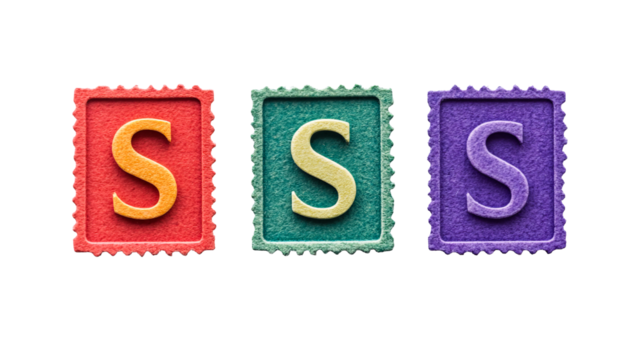 Colorful letter S stamps for children projects, cut out transparent
