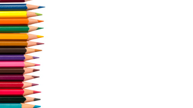 Colorful crayons forming side border, art supply background, cut out transparent