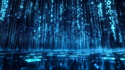 Neon Rain of Binary Numbers