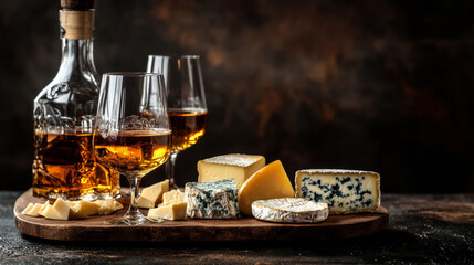 A curated tasting experience with Irish blended whiskeys and cheeses from the UK and Ireland, all under a dramatic dark setting