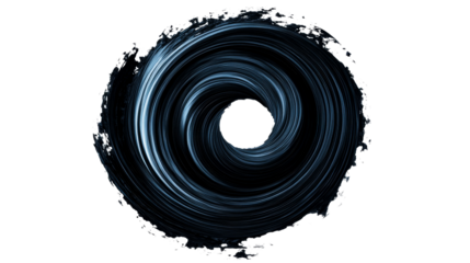 Whirlpool of swirling blue water on black background, cut out transparent