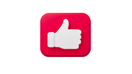 Red button with white thumbs up approval gesture, cut out transparent